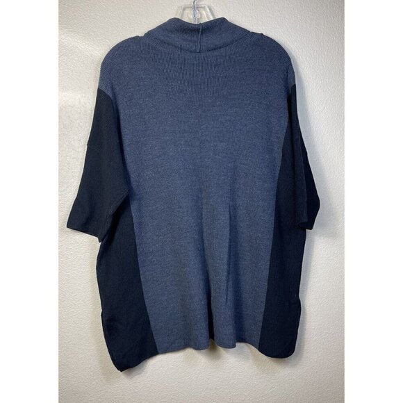 EILEEN FISHER Black & Gray Fine Merino Wool Turtleneck Short Sleeve Sweater M - Picture 2 of 9